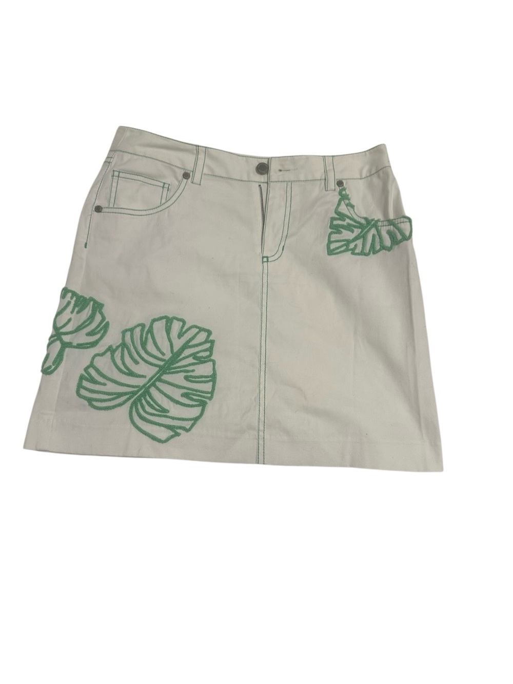 Tori Richard Cream Mini Skirt with Green Leaf Motif